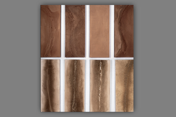 <font color=#bdbdb6 face=Verdana><strong>Two Rivers Dore, </strong> Detail<br />
Two Golden Rivers. 
<em>Each panel 198 x 46cm wide - 2003-06</em></font>
