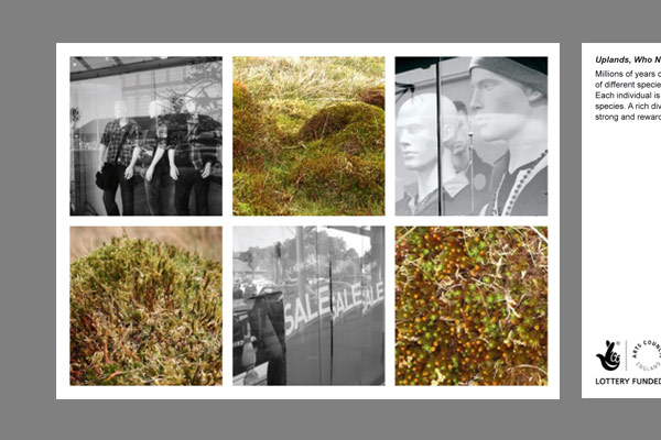 <font color=#bdbdb6 face=Verdana><strong>Post card series 1 - Uplands who needs them?</strong><br />
 Post cards with grid reference and text regarding importance of biodiversity in all its forms - <em>10.5  x 15cm wide - 2008/9</em></font>
